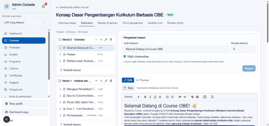 Editor konten lesson
