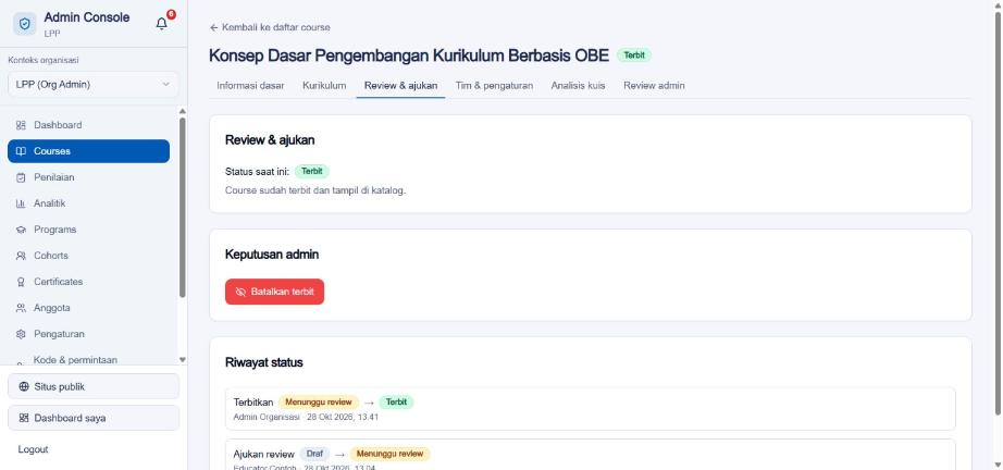 Review dan keputusan admin