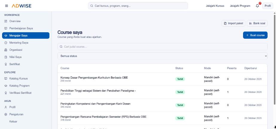 Halaman Mengajar Saya